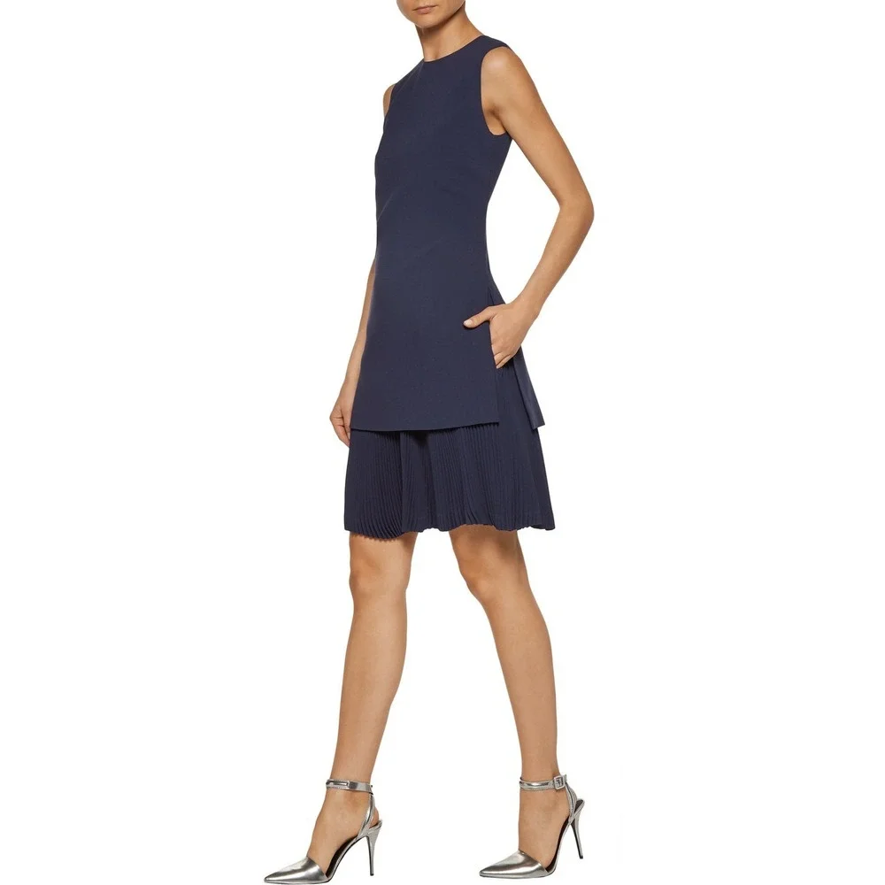 Theory‎ Malkan P Winslow Crepe Layered Pleated Dress Sea Blue NWT Size 2 $395